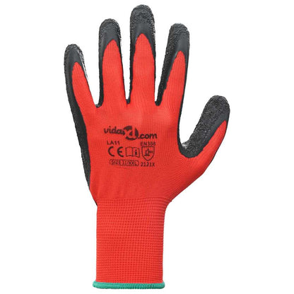 Guanti da Lavoro 12 pcs Rosso e Nero 11 / XXL | homemem39