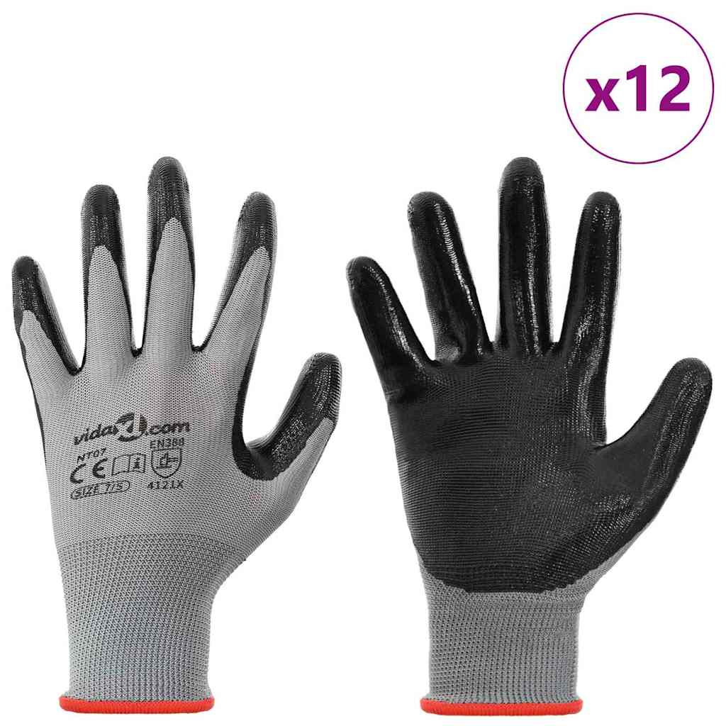 Guanti da Lavoro 12 pcs Grigio e Nero 7 / S Poliestere | homemem39