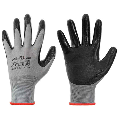 Guanti da Lavoro 24 pcs Grigio e Nero 7 / S Poliestere