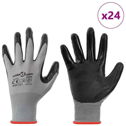 Guanti da Lavoro 24 pcs Grigio e Nero 7 / S Poliestere