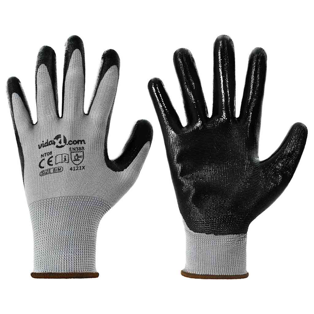 Guanti da Lavoro 12 pcs Grigio e Nero 8 / m Poliestere | homemem39