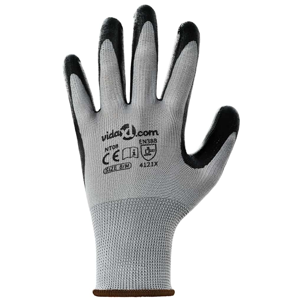 Guanti da Lavoro 12 pcs Grigio e Nero 8 / m Poliestere | homemem39