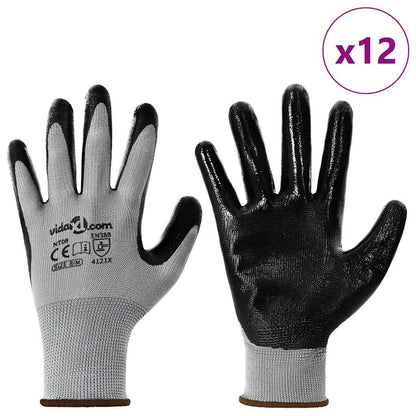 Guanti da Lavoro 12 pcs Grigio e Nero 8 / m Poliestere | homemem39