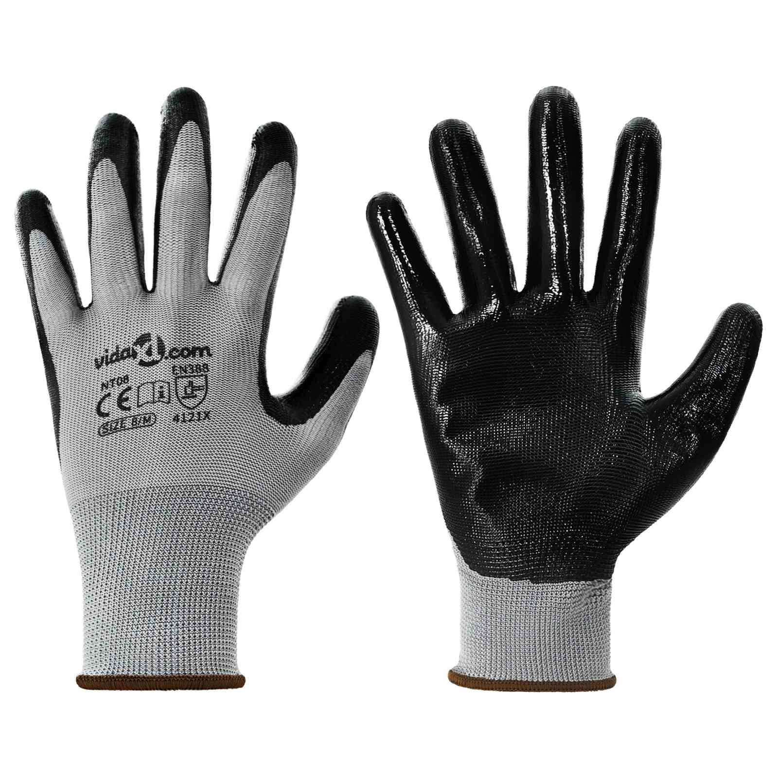 Guanti da Lavoro 24 pcs Grigio e Nero 8 / m Poliestere | homemem39