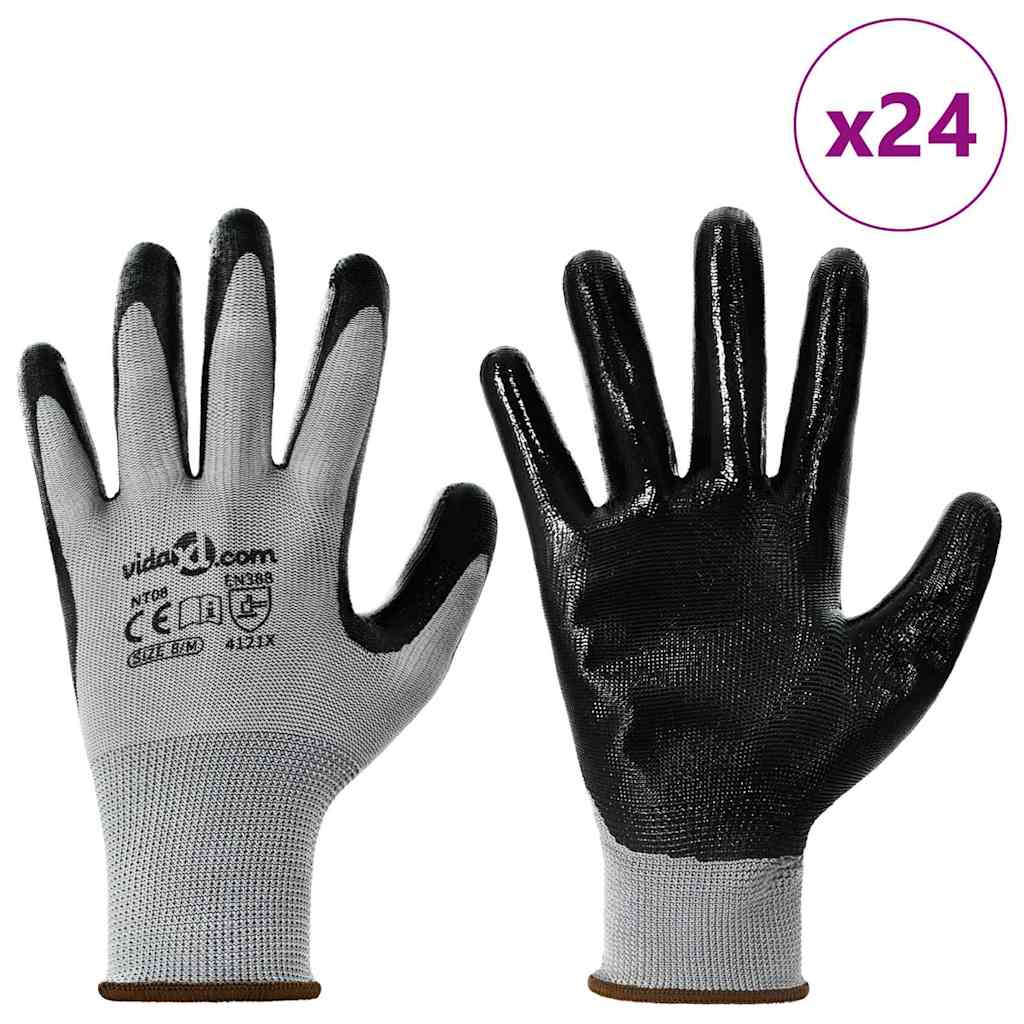 Guanti da Lavoro 24 pcs Grigio e Nero 8 / m Poliestere