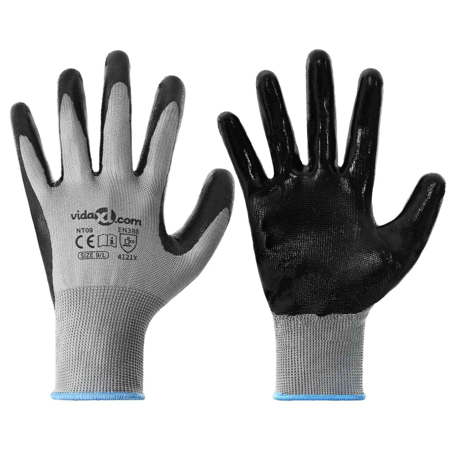 Guanti da Lavoro 12 pcs Grigio e Nero 9 / l Poliestere