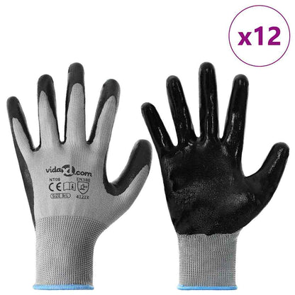 Guanti da Lavoro 12 pcs Grigio e Nero 9 / l Poliestere | homemem39