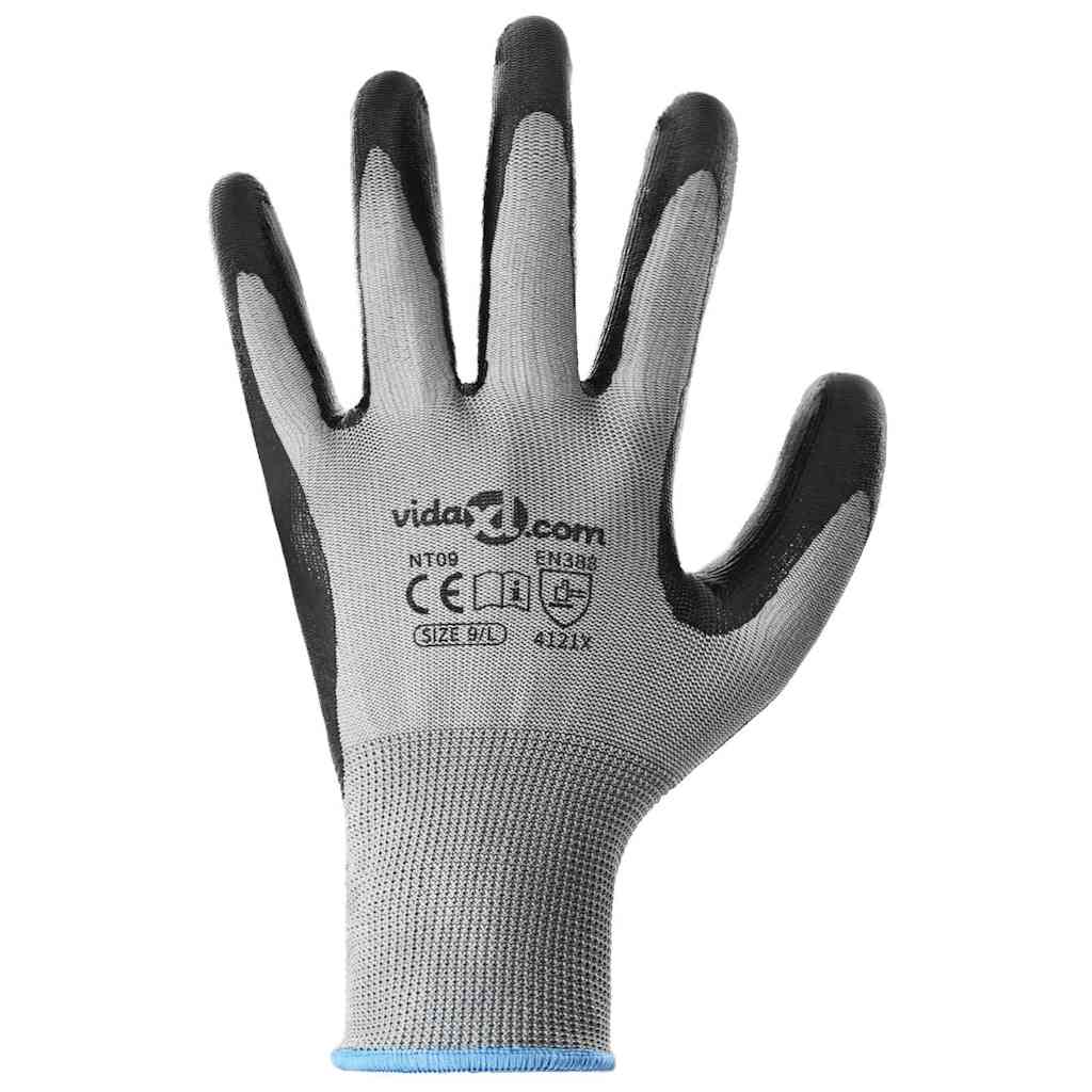 Guanti da Lavoro 24 pcs Grigio e Nero 9 / l Poliestere | homemem39