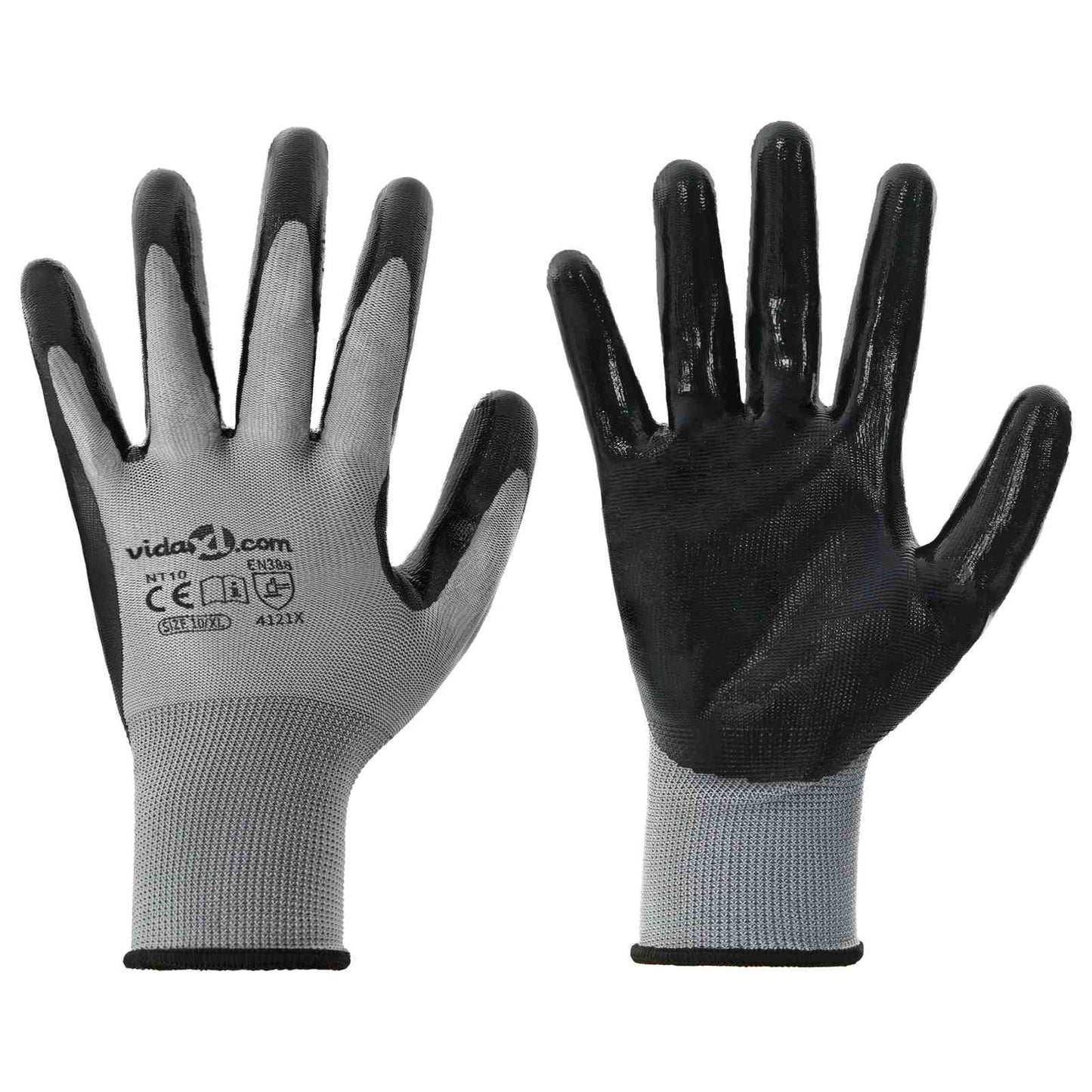 Guanti da Lavoro 12 pcs Grigio e Nero 10 / xl Poliestere | homemem39