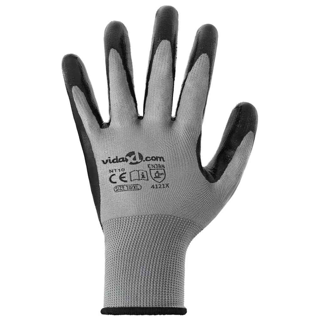 Guanti da Lavoro 12 pcs Grigio e Nero 10 / xl Poliestere | homemem39