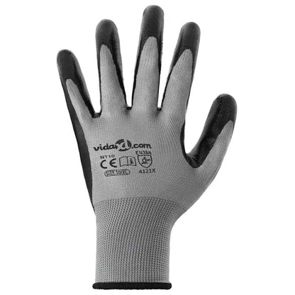Guanti da Lavoro 24 pcs Grigio e Nero 10 / xl Poliestere