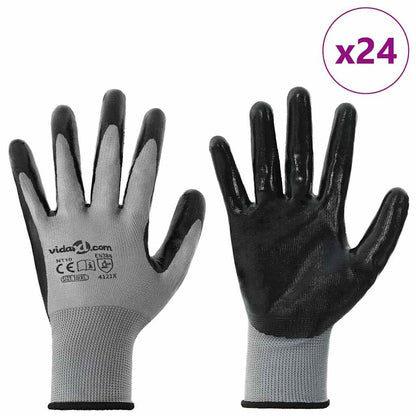 Guanti da Lavoro 24 pcs Grigio e Nero 10 / xl Poliestere