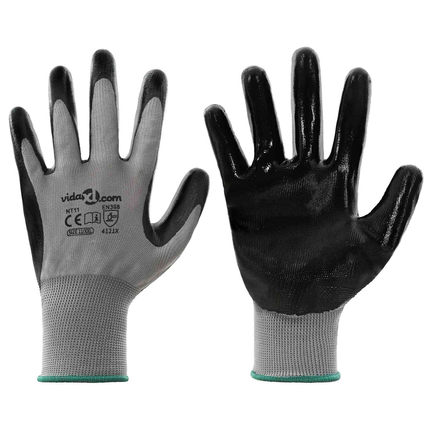 Guanti da Lavoro 24 pcs Grigio e Nero 11 / XXL Poliestere | homemem39