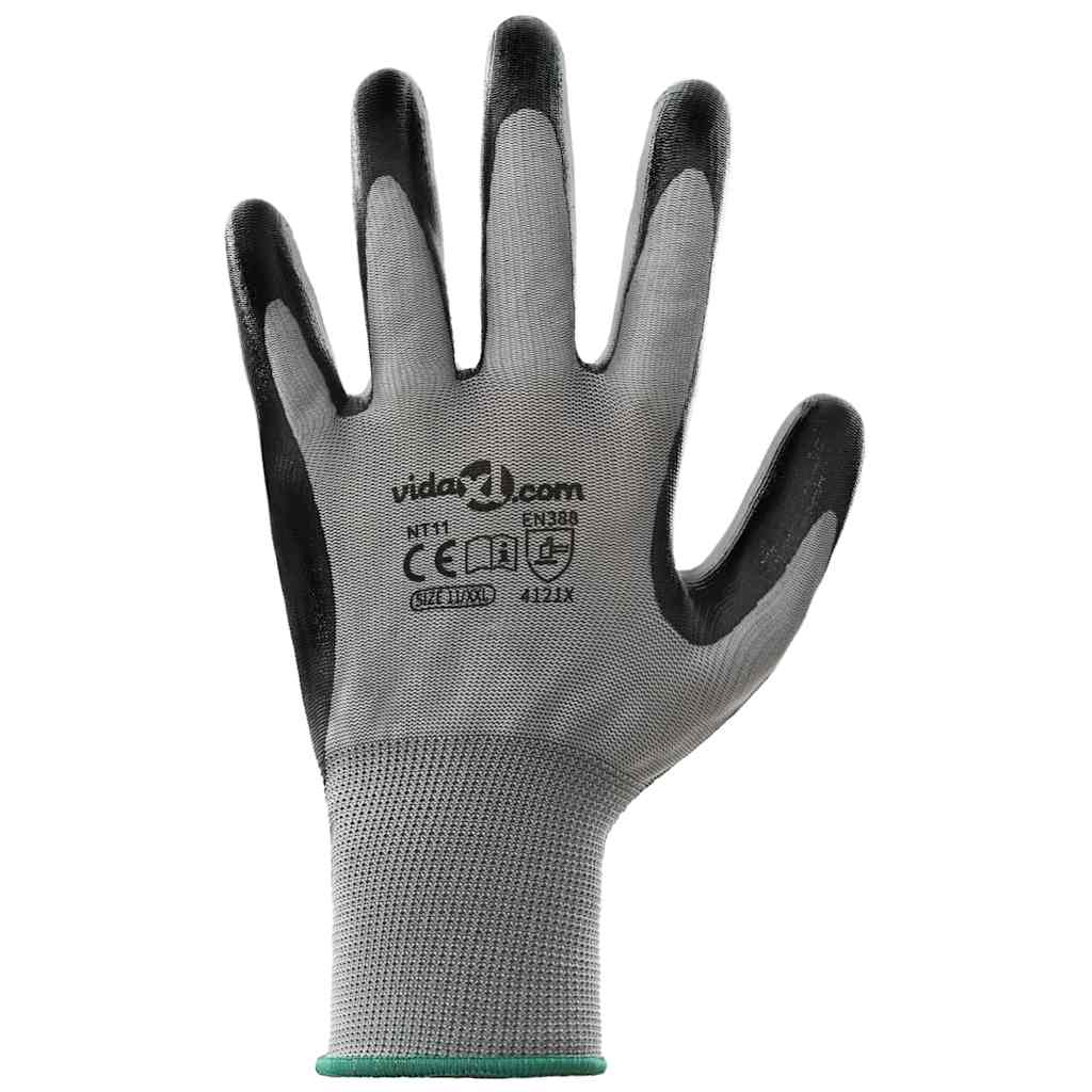 Guanti da Lavoro 24 pcs Grigio e Nero 11 / XXL Poliestere | homemem39