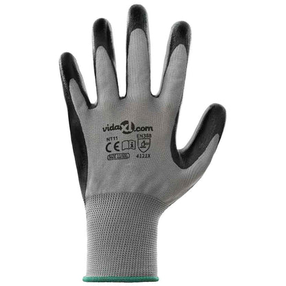 Guanti da Lavoro 24 pcs Grigio e Nero 11 / XXL Poliestere