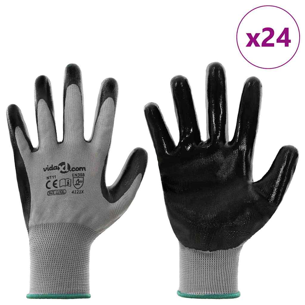Guanti da Lavoro 24 pcs Grigio e Nero 11 / XXL Poliestere | homemem39