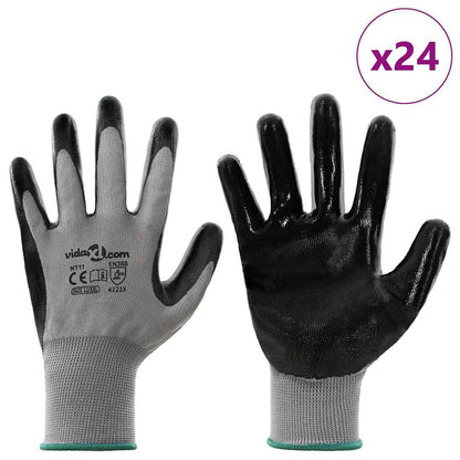 Guanti da Lavoro 24 pcs Grigio e Nero 11 / XXL Poliestere