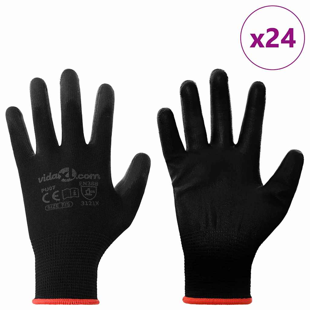Guanti da Lavoro 24 pcs Nero 7 / S Poliestere | homemem39
