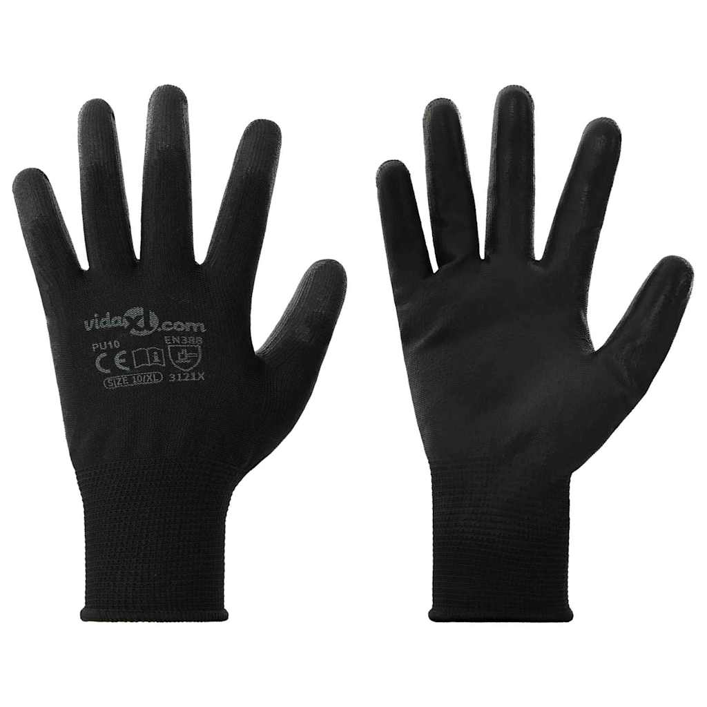 Guanti da Lavoro 12 pcs Nero 10 / xl Poliestere | homemem39