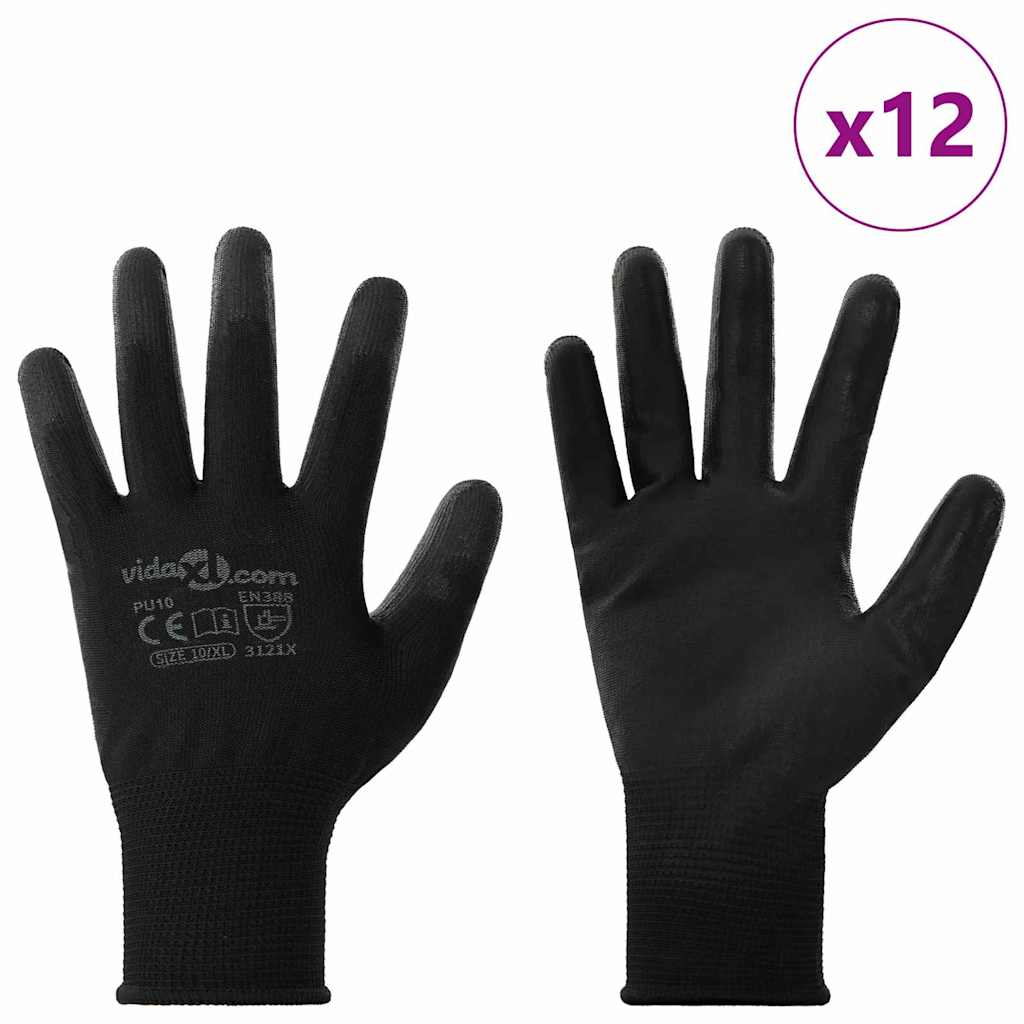 Guanti da Lavoro 12 pcs Nero 10 / xl Poliestere | homemem39