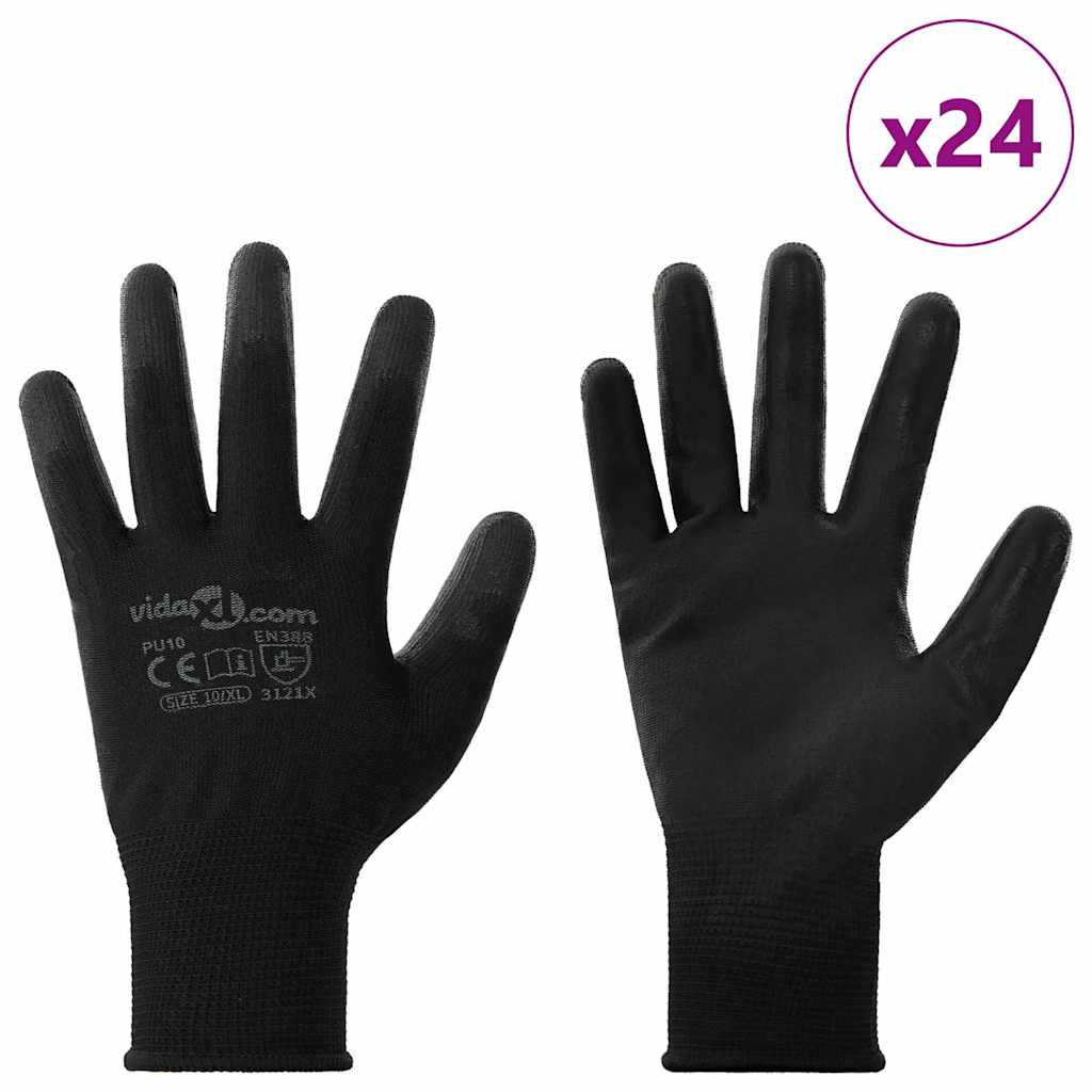 Guanti da Lavoro 24 pcs Nero 10 / xl Poliestere | homemem39