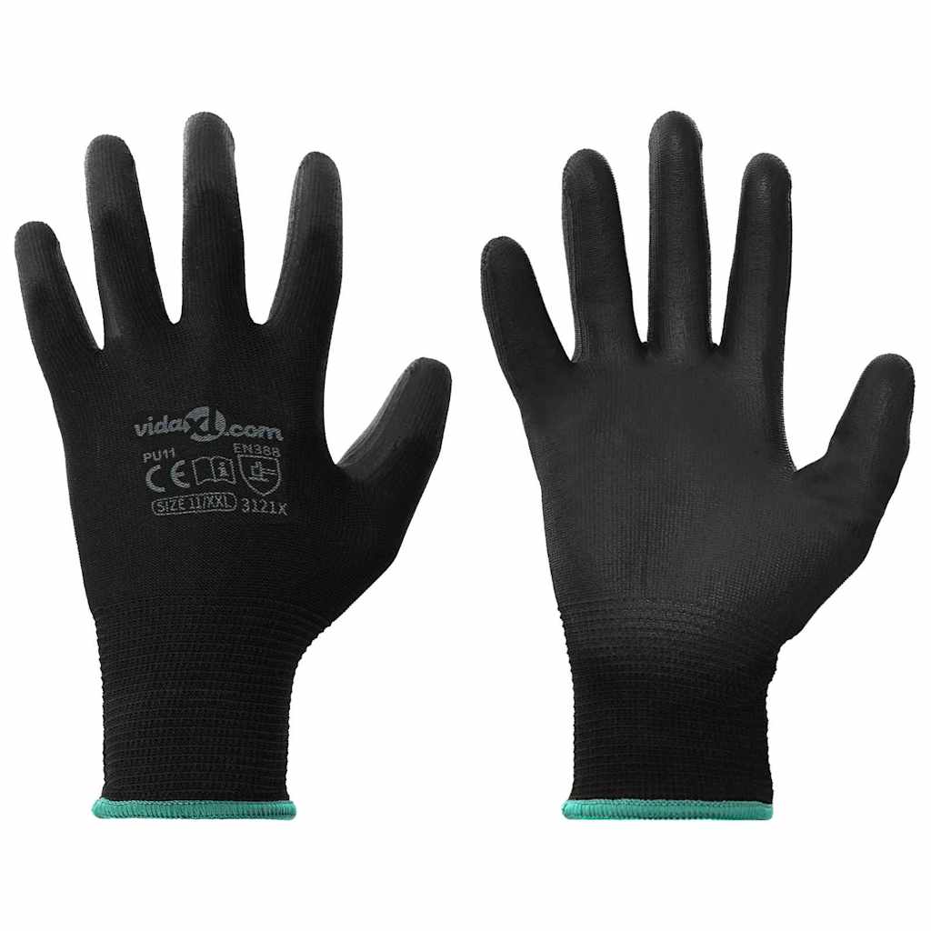 Guanti da Lavoro 12 pcs Nero 11 / XXL Poliestere | homemem39