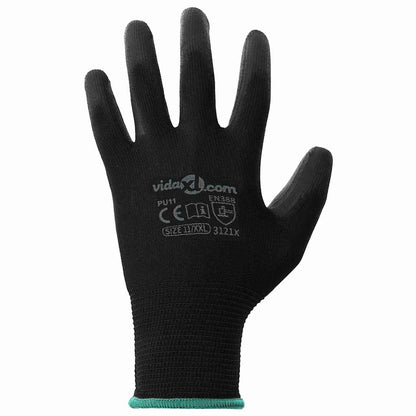 Guanti da Lavoro 24 pcs Nero 11 / XXL Poliestere | homemem39