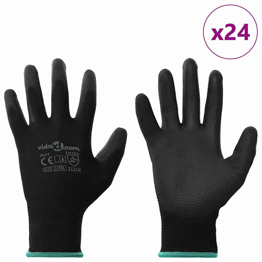 Guanti da Lavoro 24 pcs Nero 11 / XXL Poliestere | homemem39