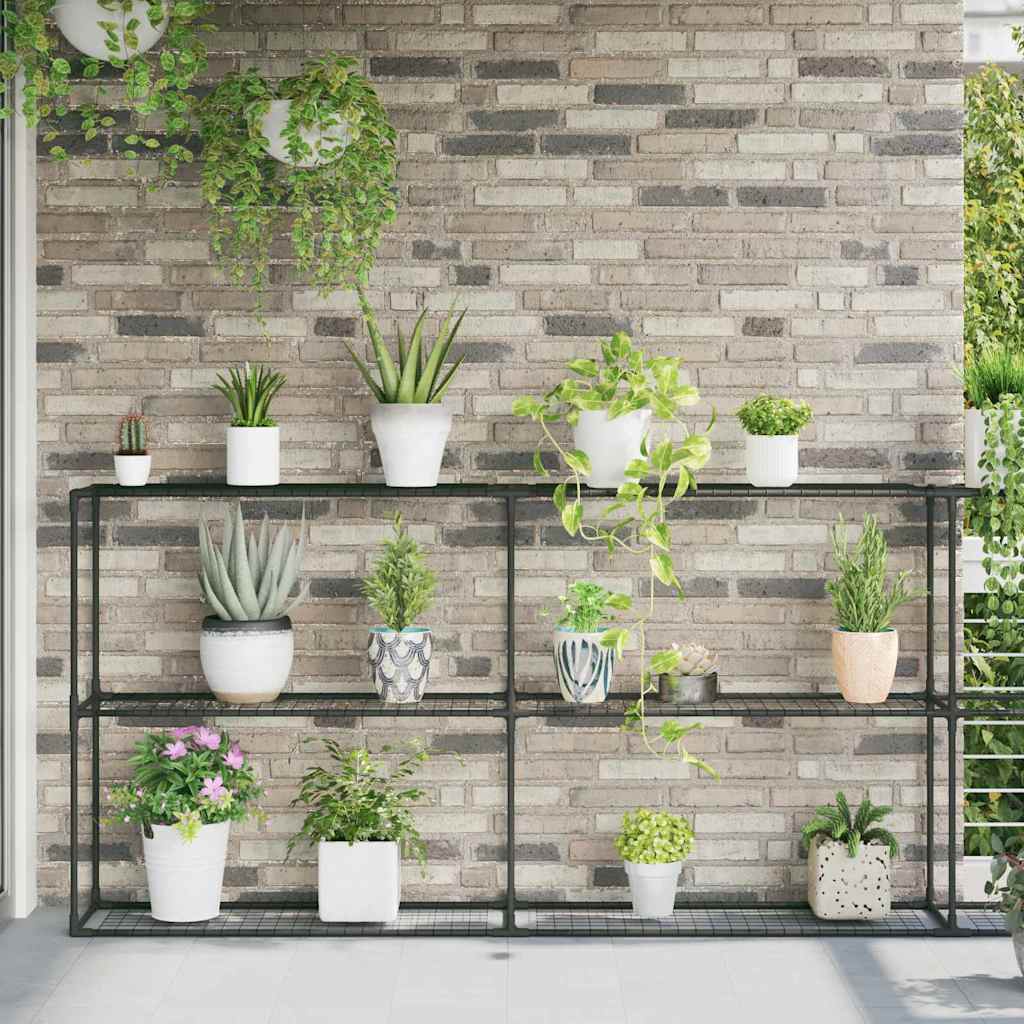 Supporto per piante a 3 livelli Nero 400 x 32 x 104 cm Acciaio