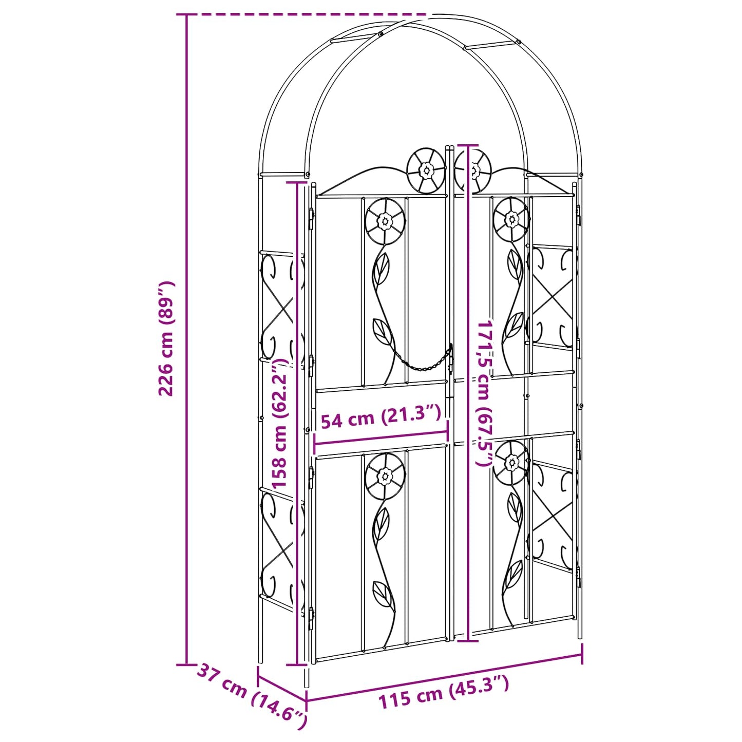 Arco da Giardino Tinta unita Nero 115 x 37 x 226 cm | homemem39