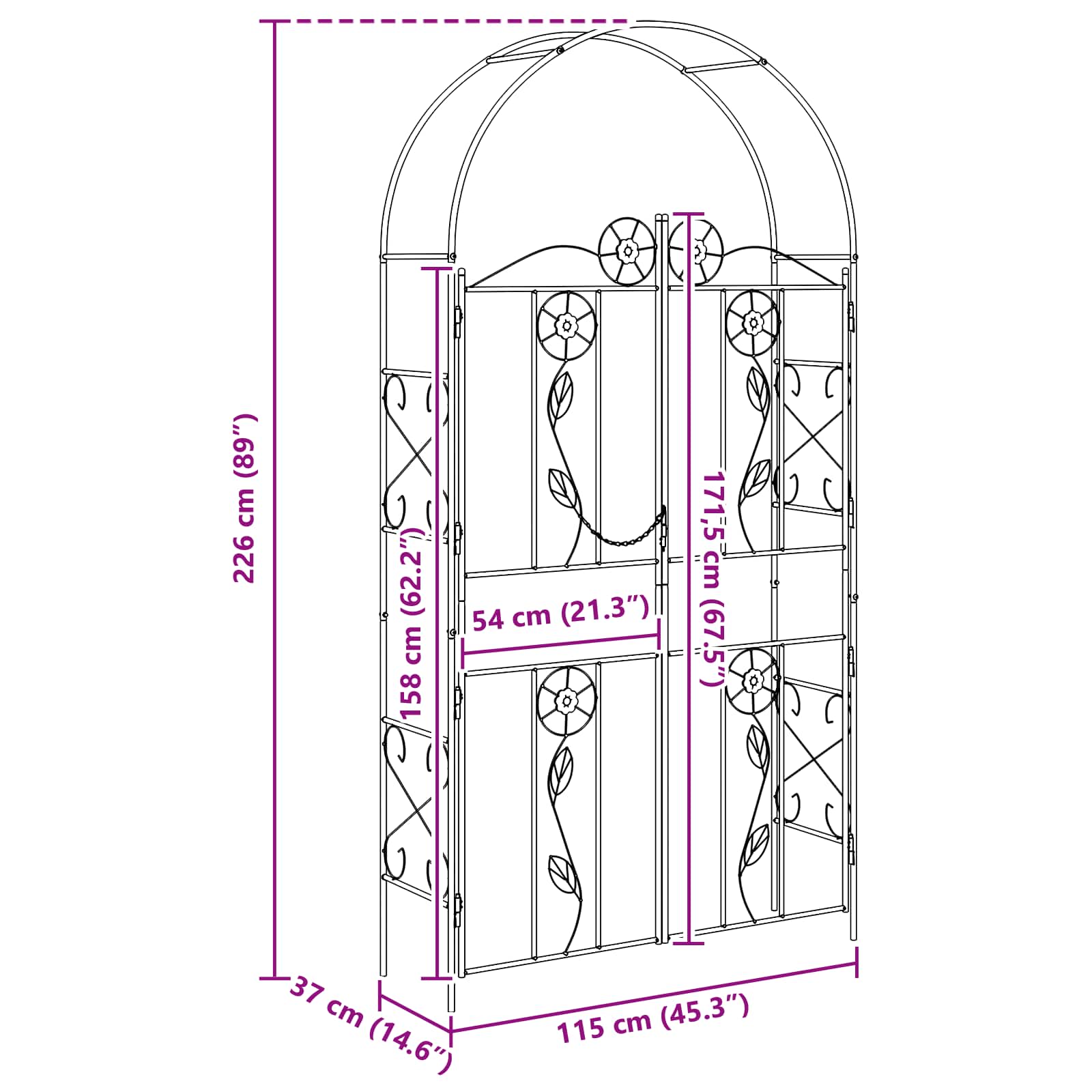 Arco da Giardino Tinta unita Nero 115 x 37 x 226 cm | homemem39