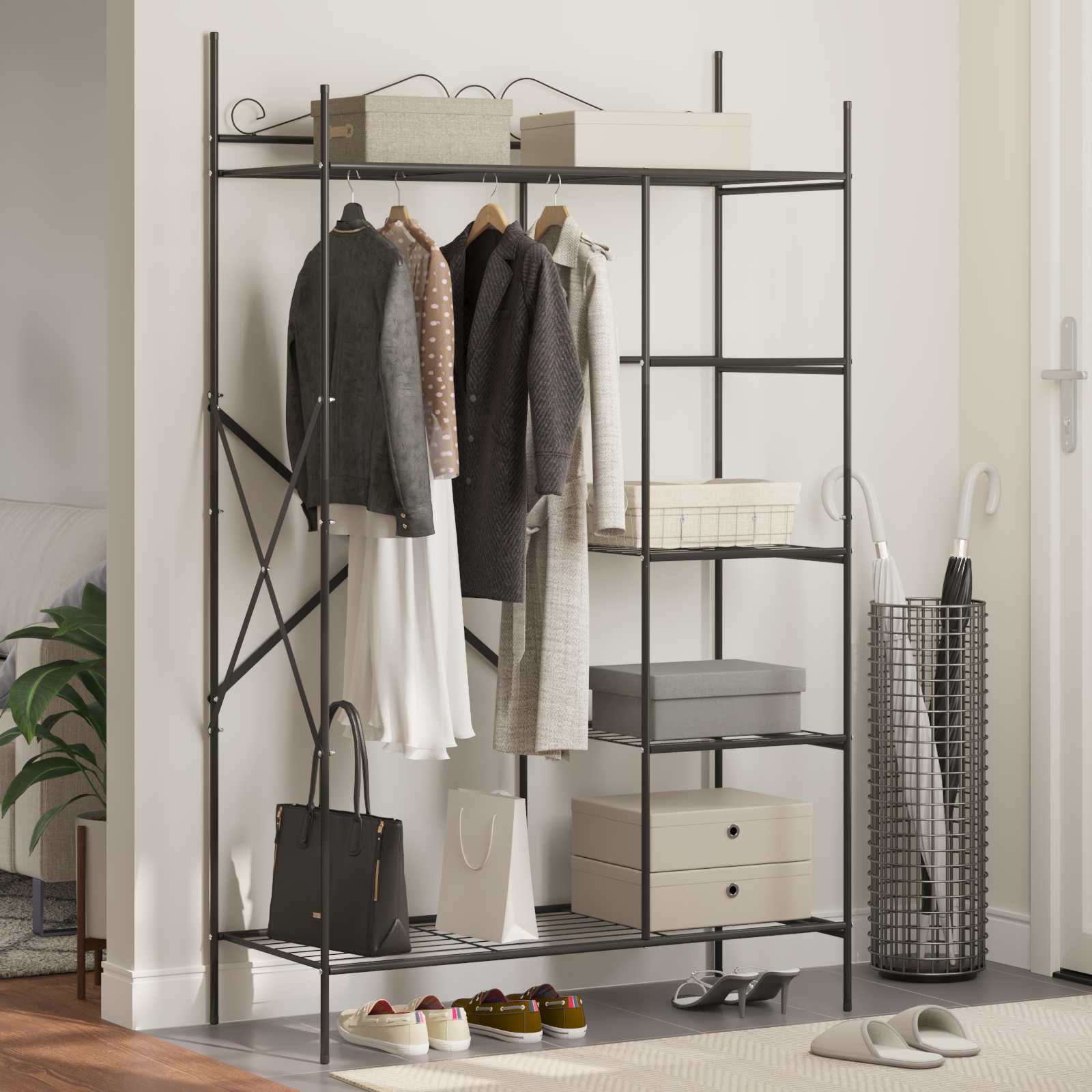 Armadio Aperto con lo scaffale Nero 104,5 x 45 x 172 cm Acciaio | homemem39
