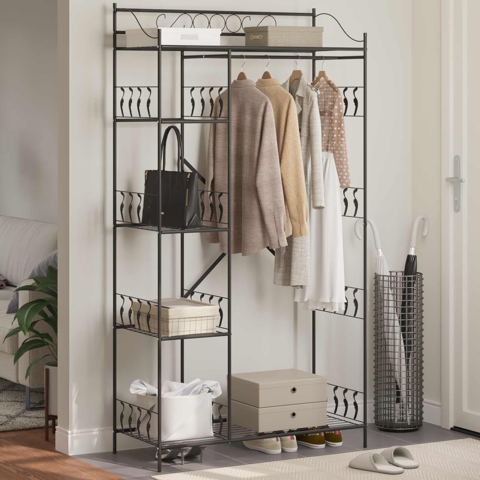 Armadio Aperto con lo scaffale Nero 101 x 43 x 188 cm Acciaio | homemem39