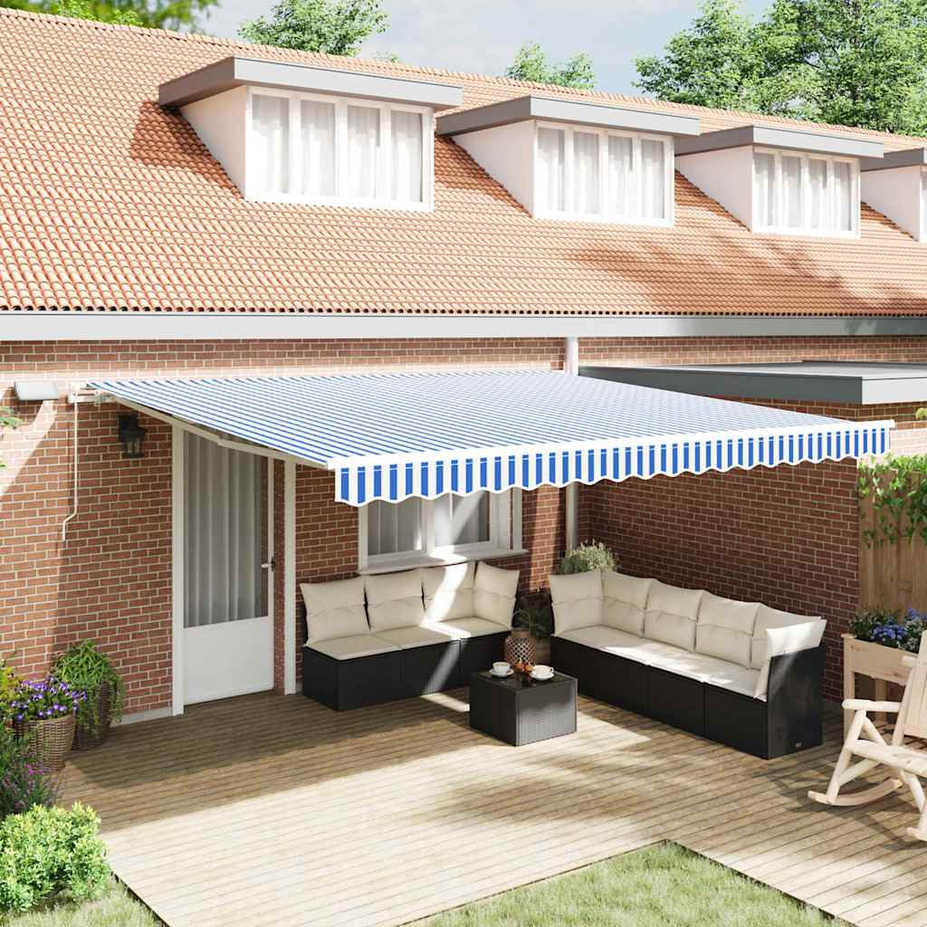 Tenda Retrattile con Blu e bianco 4.5 x 3 m Tessuto e metallo - homemem39