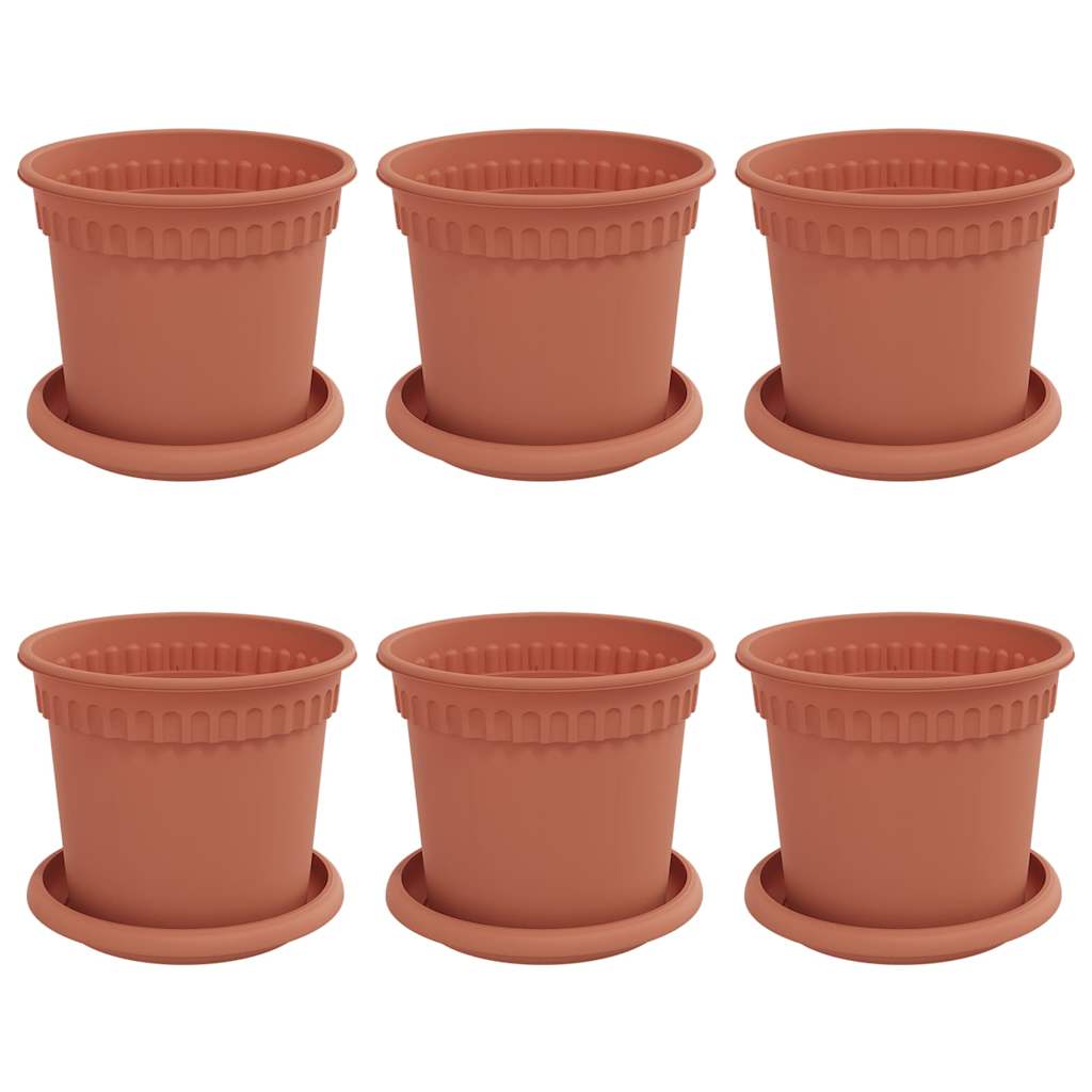 Vasi per Piante 6 pcs Rosso Mattone Ø 15 x 12 cm Plastica | homemem39