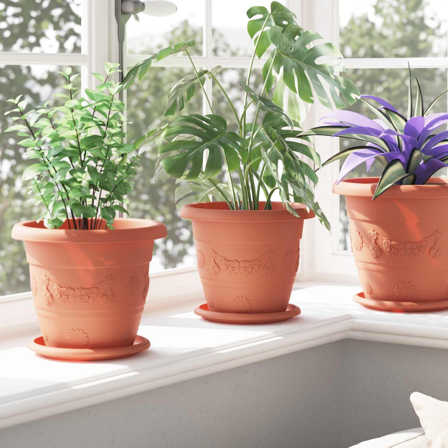 Vasi per Piante 6 pcs Rosso Mattone Ø 22 x 18 cm Plastica | homemem39