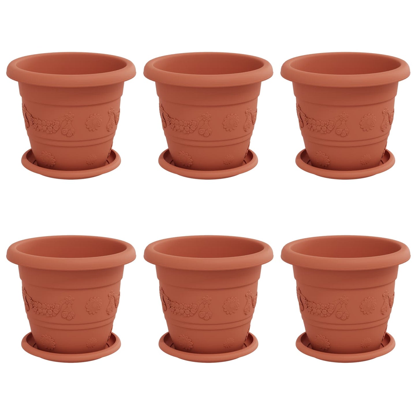 Vasi per Piante 6 pcs Rosso Mattone Ø 22 x 18 cm Plastica | homemem39