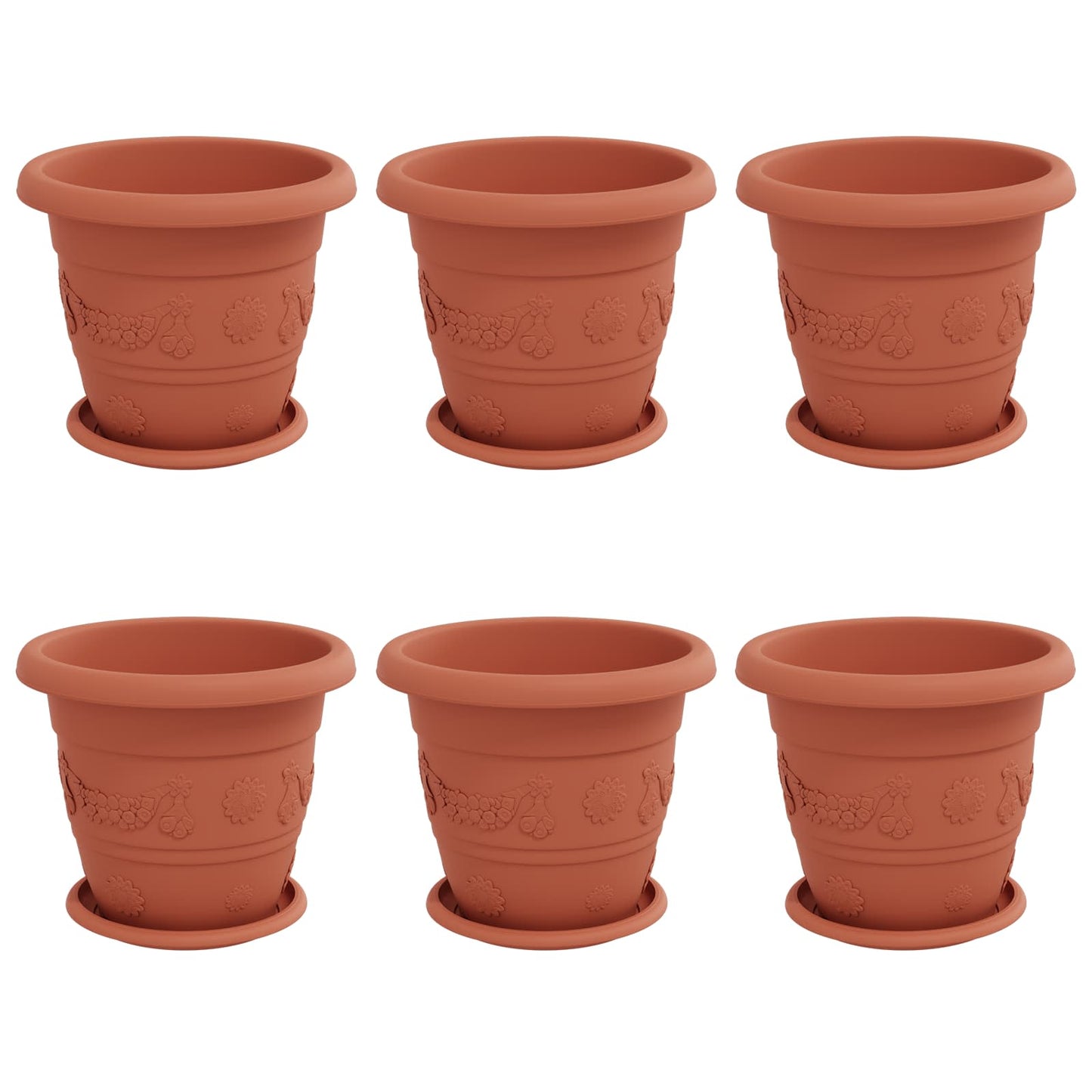 Vasi per Piante 6 pcs Rosso Mattone Ø 26 x 21.5 cm Plastica | homemem39