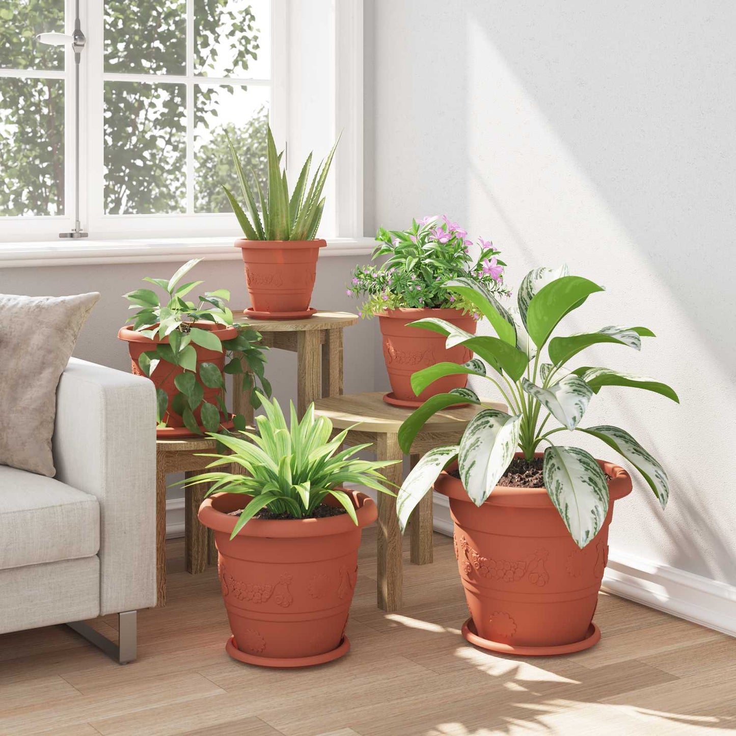 Vasi per Piante 6 pcs Rosso Mattone Ø 34 x 28 cm Plastica | homemem39
