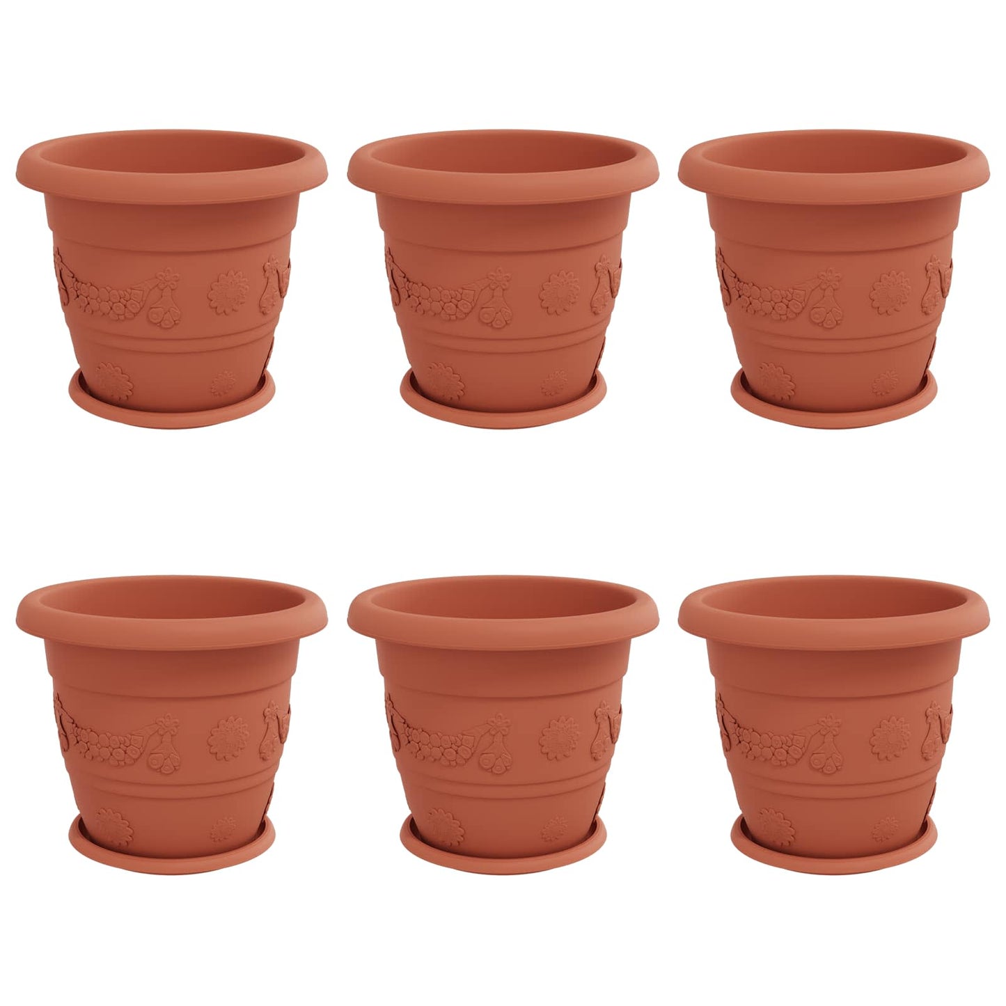 Vasi per Piante 6 pcs Rosso Mattone Ø 34 x 28 cm Plastica | homemem39