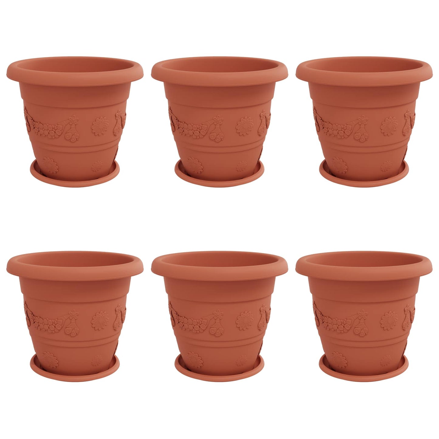 Vasi per Piante 6 pcs Rosso Mattone Ø 39 x 32 cm Plastica