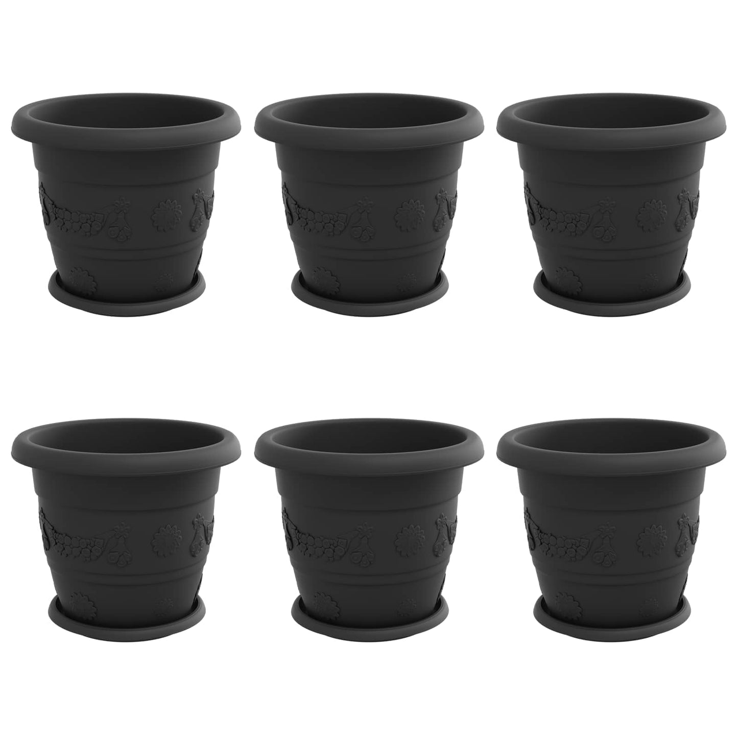 Vasi per Piante 6 pcs Nero Ø 30 x 25 cm Plastica | homemem39