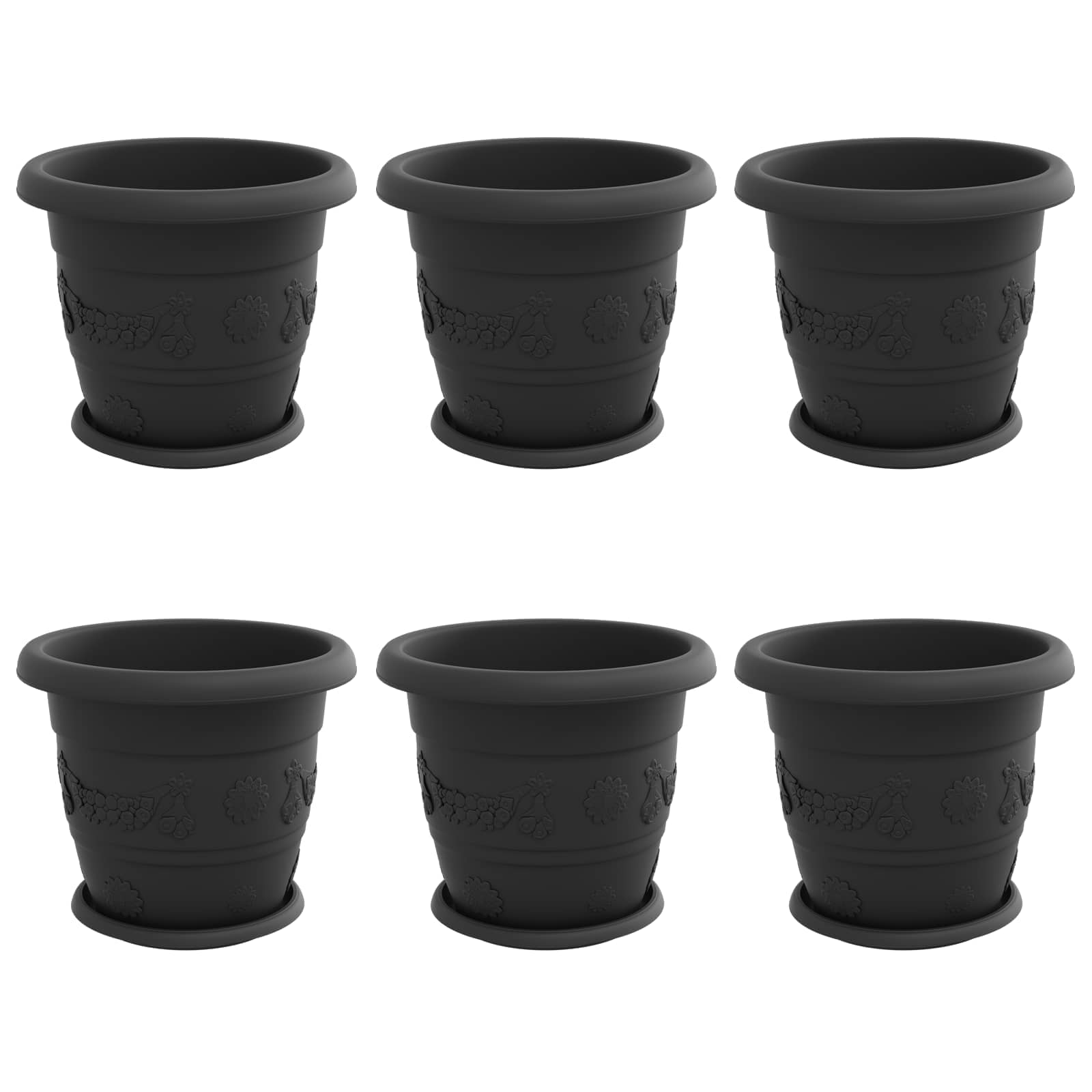 Vasi per Piante 6 pcs Nero Ø 30 x 25 cm Plastica | homemem39