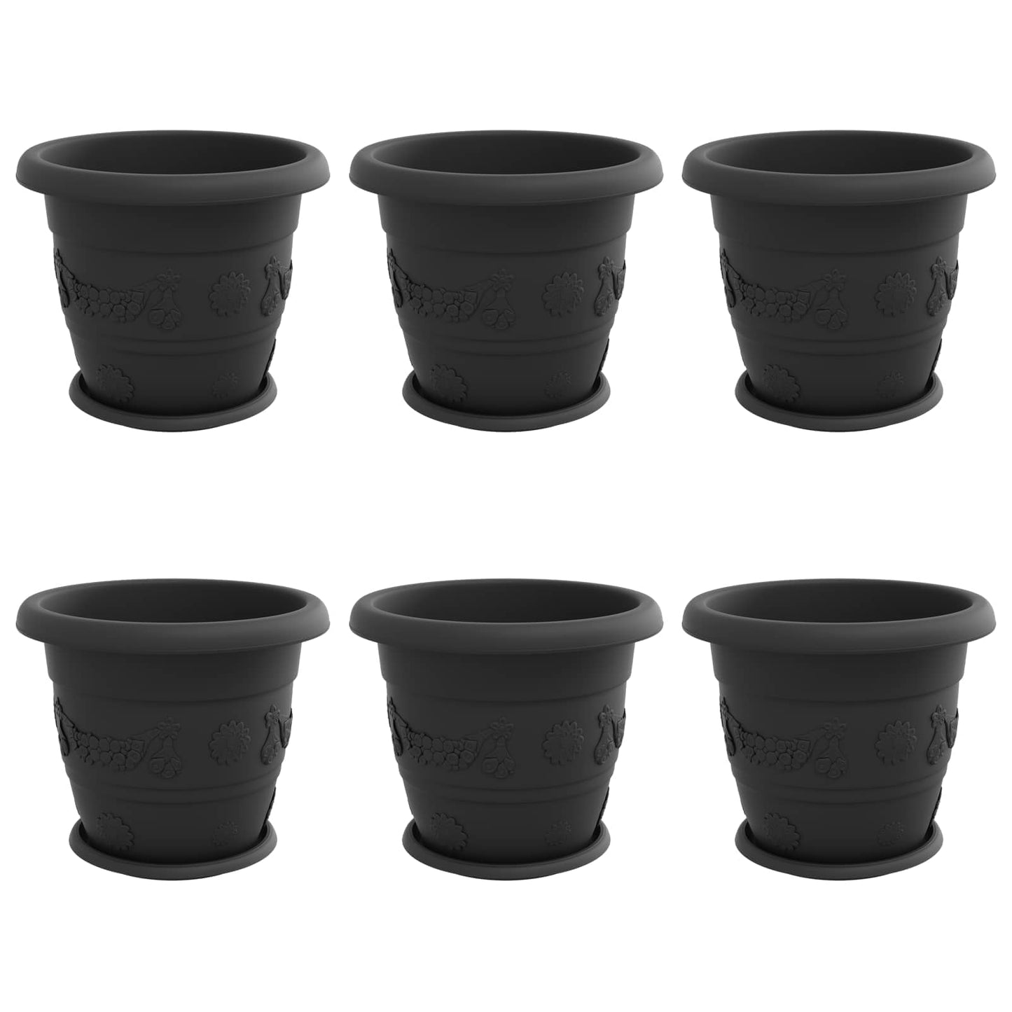 Vasi per Piante 6 pcs Nero Ø 34 x 28 cm Plastica | homemem39