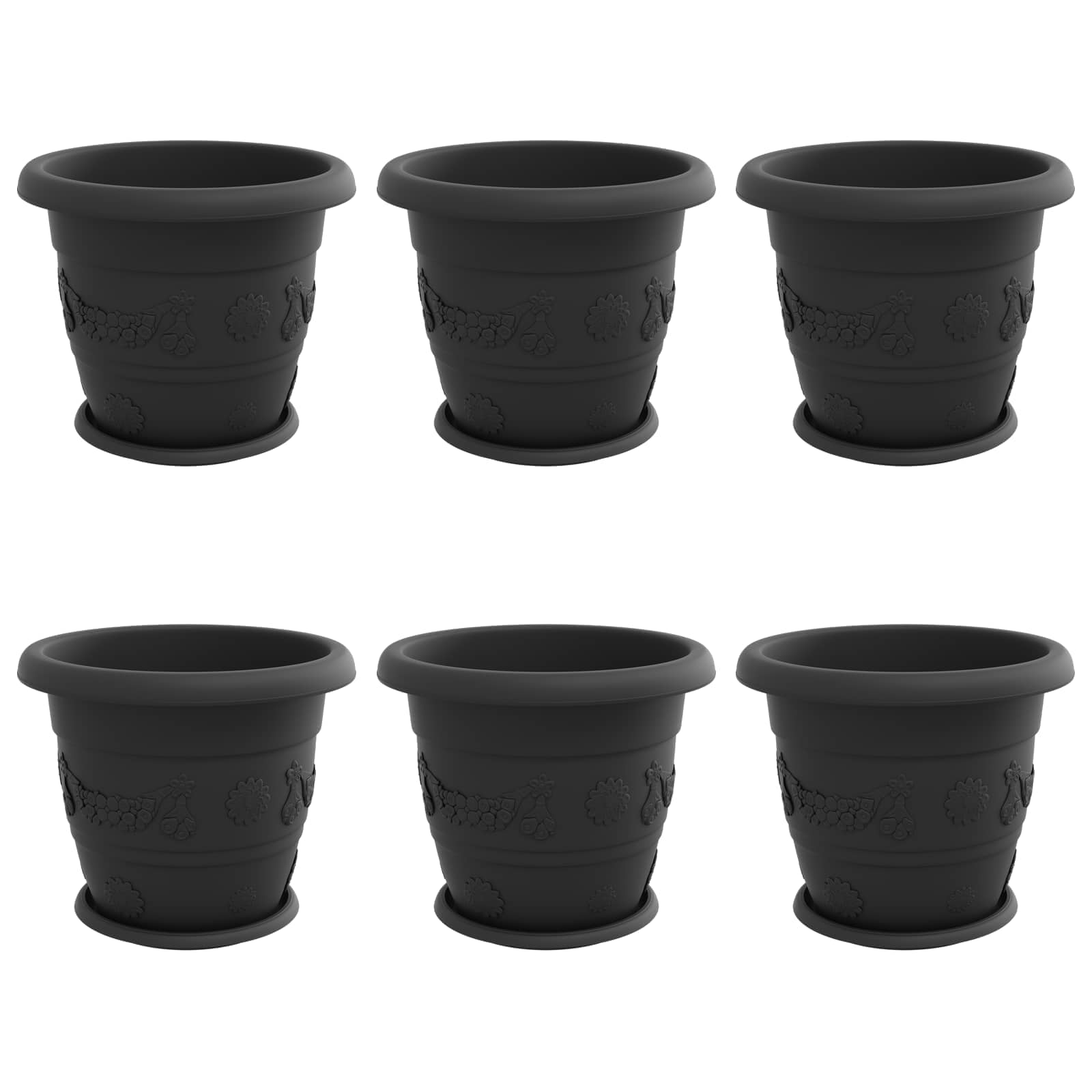 Vasi per Piante 6 pcs Nero Ø 34 x 28 cm Plastica | homemem39