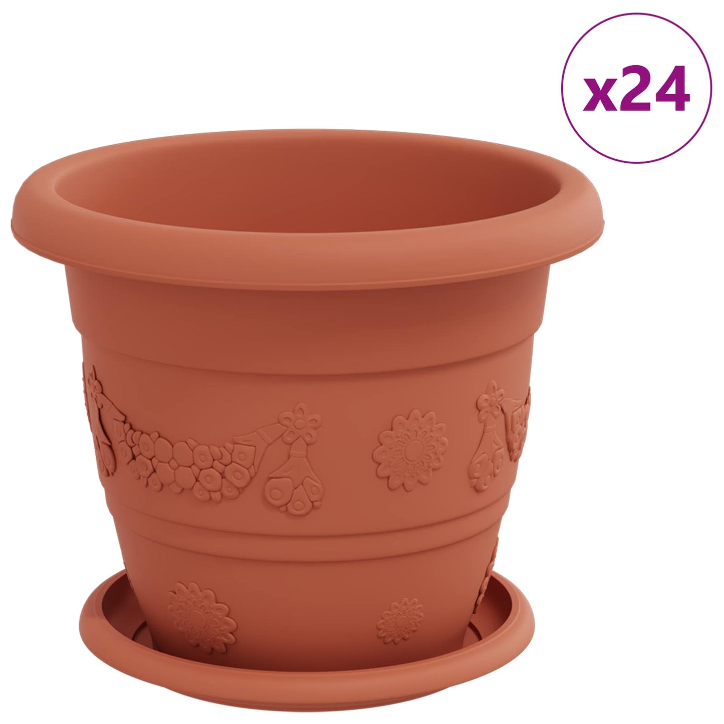 Vasi per Piante 24 pcs Rosso Mattone Ø 22 x 18 cm Plastica | homemem39