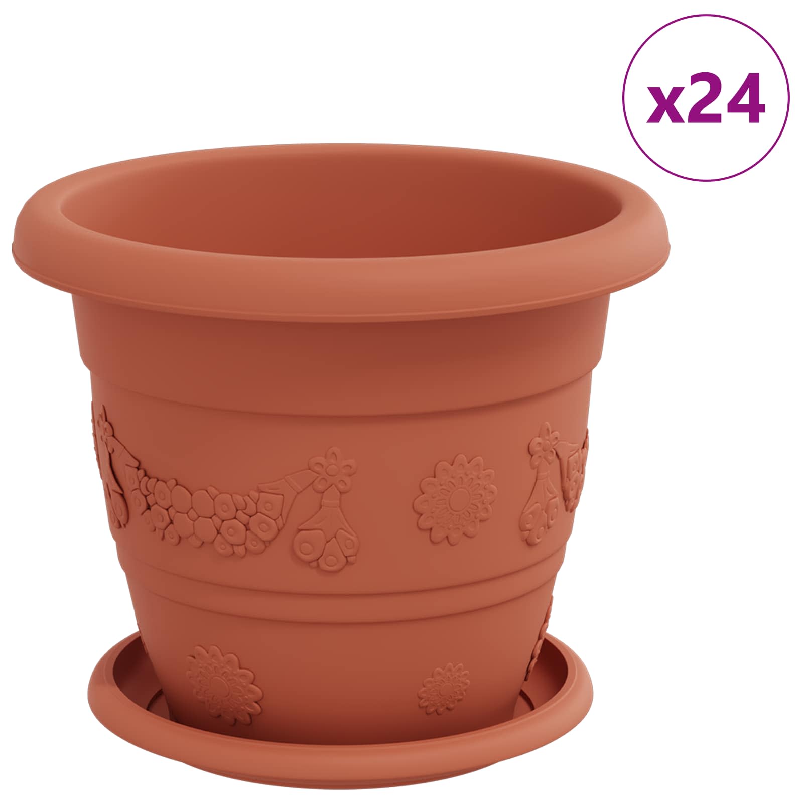 Vasi per Piante 24 pcs Rosso Mattone Ø 22 x 18 cm Plastica | homemem39