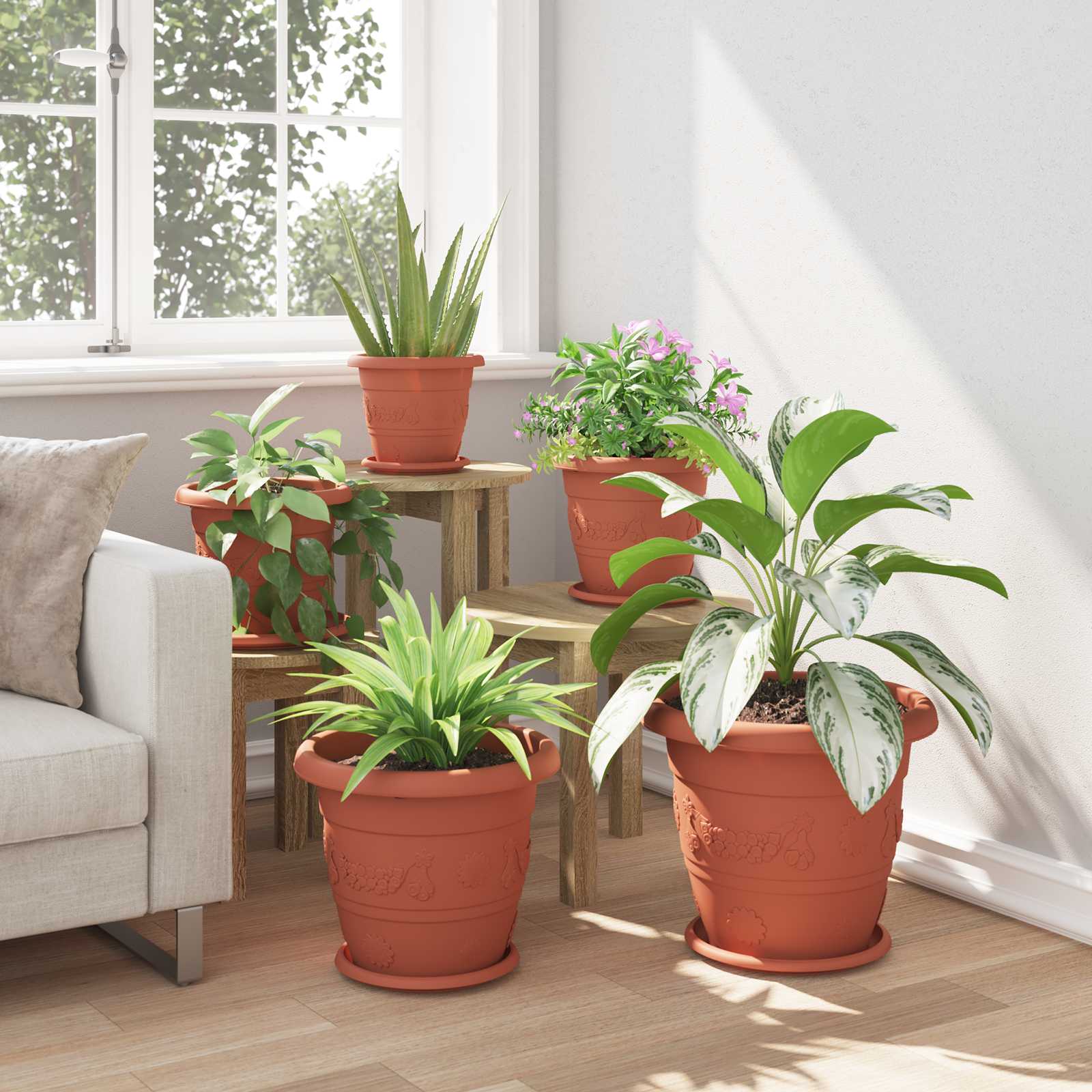 Vasi per Piante 24 pcs Rosso Mattone Ø 34 x 28 cm Plastica | homemem39