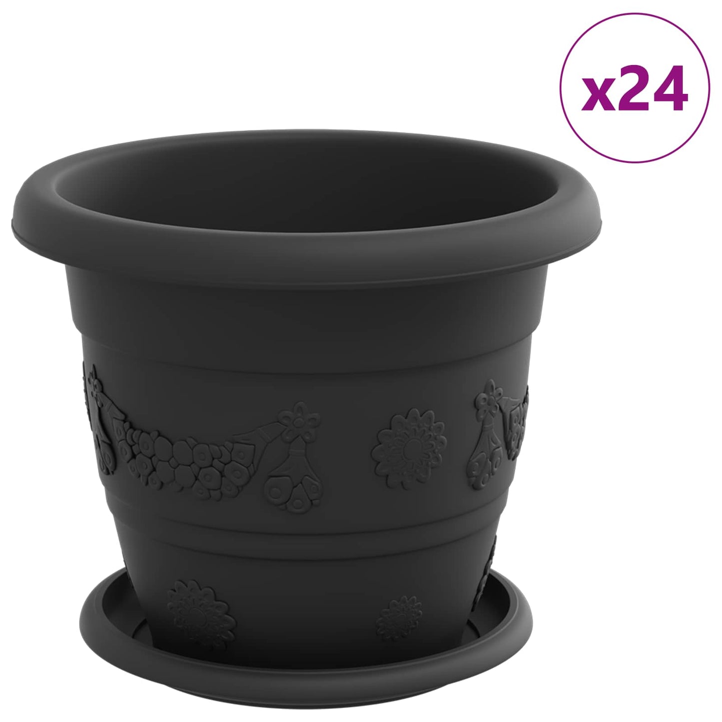 Vasi per Piante 24 pcs Nero Ø 22 x 18 cm Plastica | homemem39