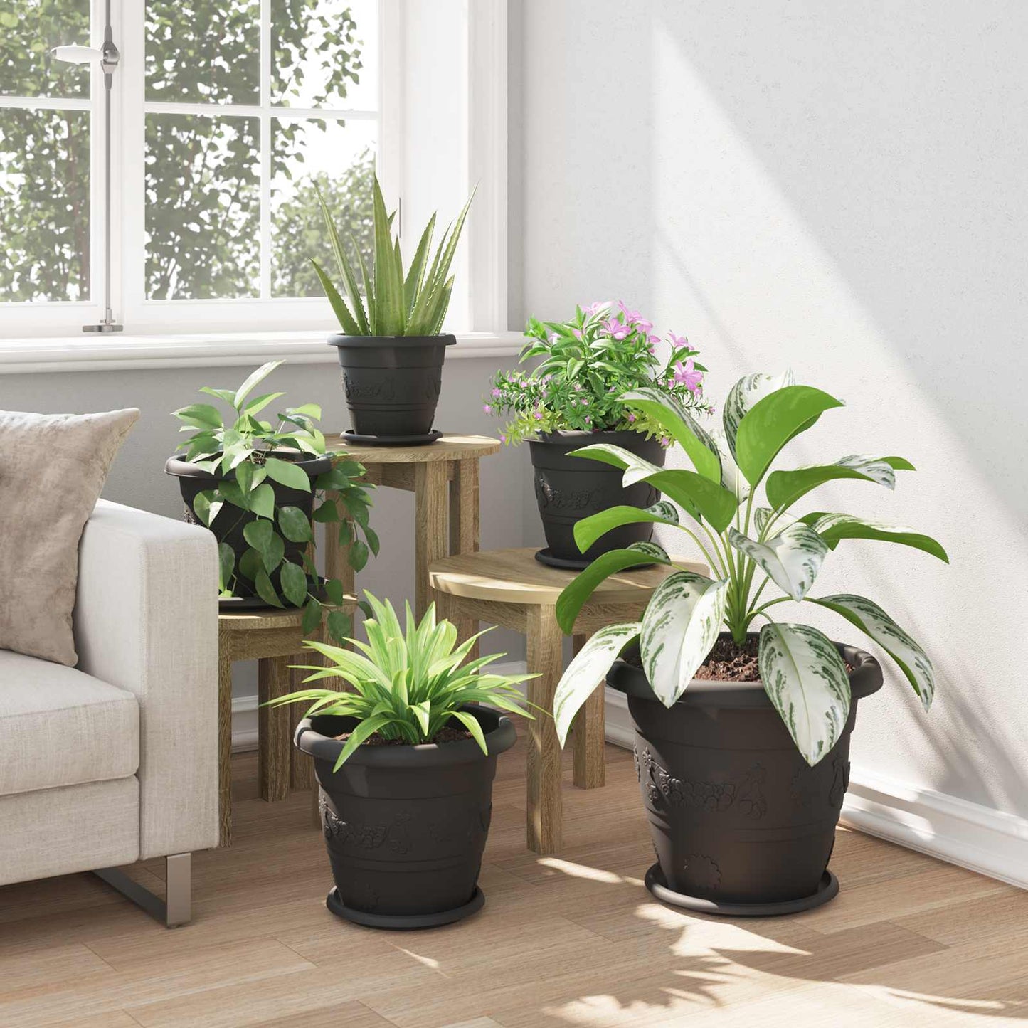 Vasi per Piante 24 pcs Nero Ø 30 x 25 cm Plastica